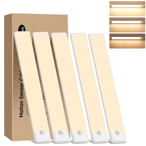 11.8 inch Motion Sensor Under Cabinet Light, 5-Pack, Warm White | Dimmable, Rechargeable, Magnetic Closet Light, Wireless Under Counter Lighting, USB Cable Included - color: Warm White, size: 11.8 inch