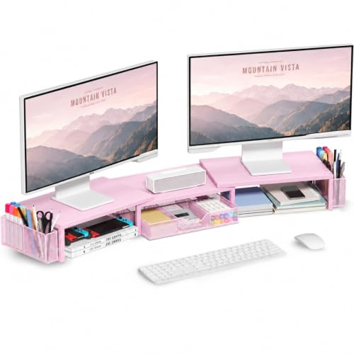 OPNICE Desk Organizers and Accessories, Dual Monitor Stand Riser - color: Matte Pink