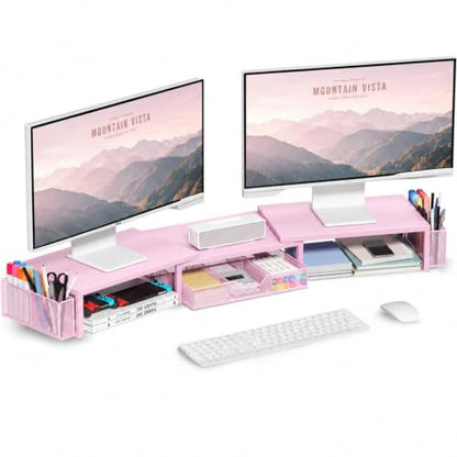 OPNICE Desk Organizers and Accessories, Dual Monitor Stand Riser - color: Matte Pink