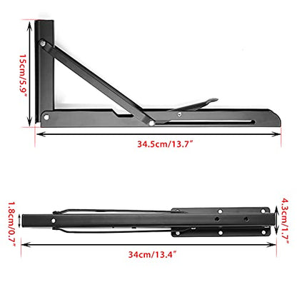 Sumnacon 2 Pcs 14 Inch Folding Shelf Brackets Metal Table Shelf Hinges - color: Black, size: 14 Inch
