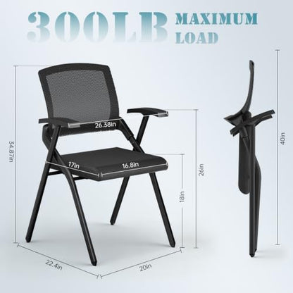 Stackable Foldable Office Chairs with Armrests, Portable Conference Meeting Guest Training Room Chairs for Guest Reception Home Office Training Classroom Chair,Black,10