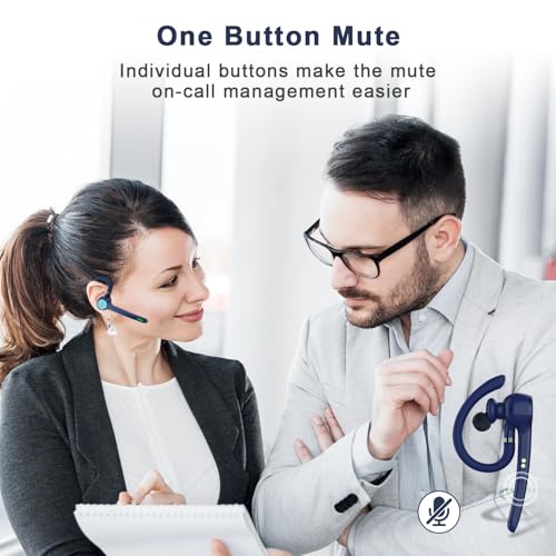 HEIBAS Bluetooth Headset, Wireless Earpiece with Mic for Work - color: Blue