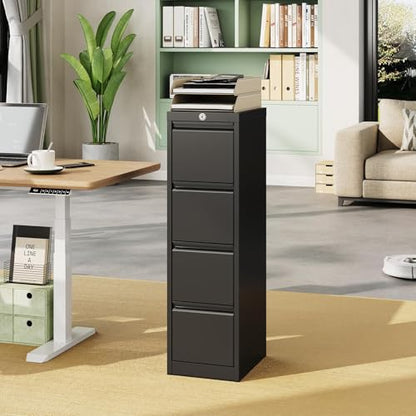4 Drawer File Cabinet with Lock, Vertical Filing Storage Cabinet, Metal Filing Cabinets, Steel Lockable Storage Cabinets for Home Office, Legal/Letter Size File - size: 4 Drawer