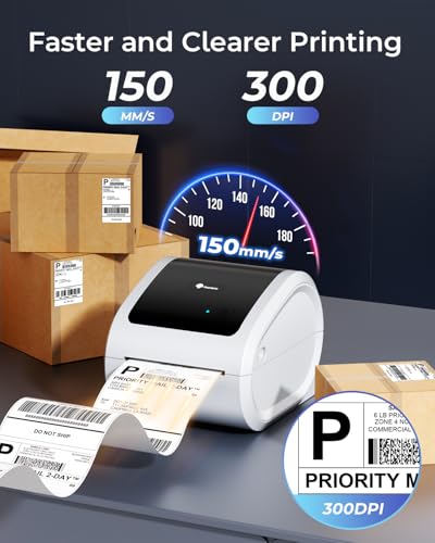 Phomemo Ethernet Thermal Label Printer, 300DPI with Built-in Paper Bin | D530Pro 4X6 Shipping Label Printer for Small Business, Home, Office, Compatible with Ethernet/Bluetooth/USB, Amazon, USPS - color: White