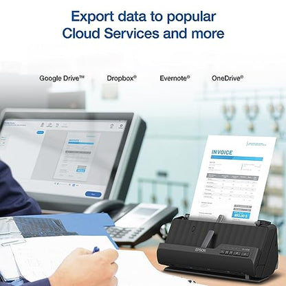 Epson Workforce ES-C320W Wireless Compact Document Scanner Duplex 20-pg ADF | 20-Page Auto Feeder 2-Sided Duplex Scanning Mobile Connectivity Paper and Card Support - style: ES-C320
