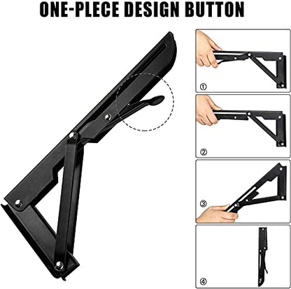 Folding Shelf Brackets - 10 Inch 2 Pcs Heavy Duty Metal Collapsible Triangle Shelf Bracket, DIY Wall Mounted Foldable Shelf Bracket, Space Saving for Bench Table with Screws - size: 10 Inch- 2 Packs