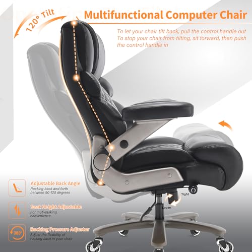 VUZI 700lbs Big and Tall Office Chair, Large Executive Leather Desk Chair - color: Black