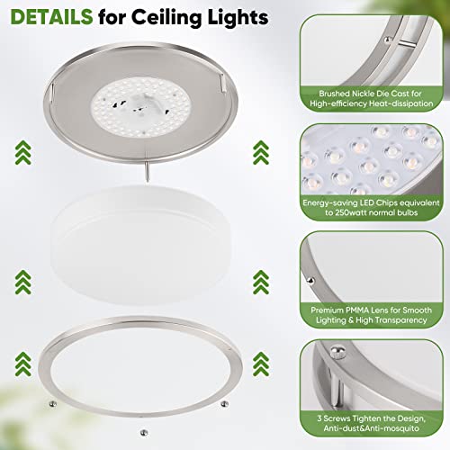 36W 3600lm Super Bright LED Light Fixtures, 2PACK Modern Flush Mount Ceiling Lights Daylight White 5000K, 13 Inch Dimmable Lamps for Kitchen Bathroom Hallway Bedroom, Brushed Nickle - color: Brushed Nickle-5000K-2, size: 13 inch