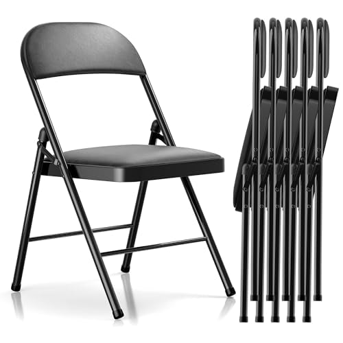 Fenbeli 6 Pack Padded Folding Chairs with Cushion, Black PU Leather Foldable Chairs for Holidays, Parties & Big Gatherings, 330-Pound Heavy-Duty Steel Frame, Auto-Lock Hinge, Wipe-Clean, Folds Flat - color: Black, size: Set of 6