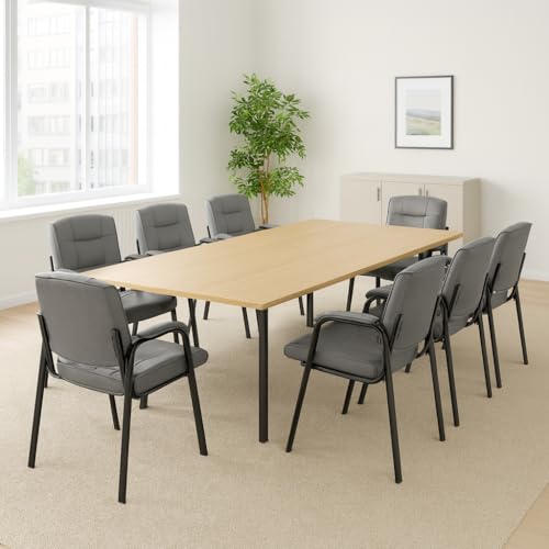 Naomi Home Faux Leather Guest Reception Chair Set of 8 - Gray | Stackable office chair with supportive armrests and durable construction for everyday office seating. - color: Gray, Faux Leather, style: Set of 8
