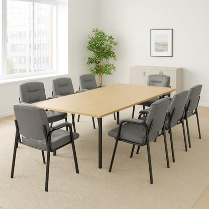 Naomi Home Faux Leather Guest Reception Chair Set of 8 - Gray | Stackable office chair with supportive armrests and durable construction for everyday office seating. - color: Gray, Faux Leather, style: Set of 8