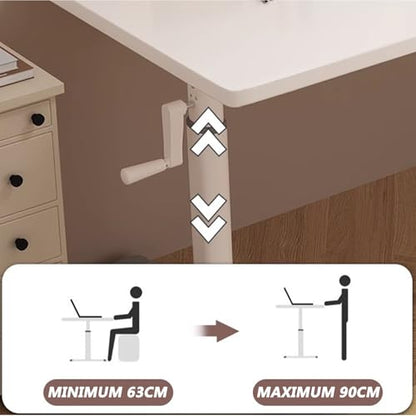 Manual Standing Desk, Crank Height Adjustable Computer Desk 80x60cm 100x60cm 120x60cm Lifting Range 63-90cm I-Shaped Carbon Steel Table Legs Computer Workstation White 120x60CM - color: White, size: 120*60CM