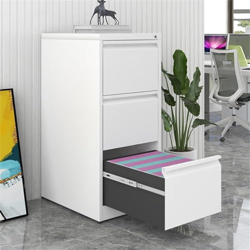 3 Drawer Vertical File Cabinet with Lock, White Metal Filing Cabinet