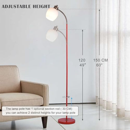 Adjustable Reading Floor Lamp,360°Rotatable Shade,3CCT LED Bulb Include,Red Gooseneck - color: Red Glass Shade