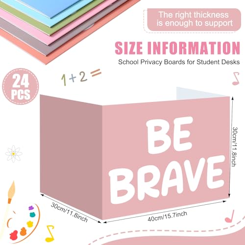 Honoson 24 Pcs Inspirational Privacy Folders for Students | Cardboard Desk Shields with Motivational Words, 6 Designs for Classroom Study, Tri-fold Exam Dividers, Bulk Test Boards - style: Boho