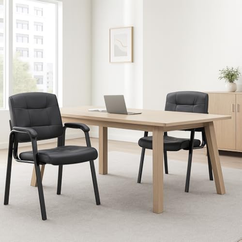 Naomi Home Faux Leather Guest Reception Chair with Armrests - Black | Reception Chairs with Armrests for Lobby , Medical Waiting Room, or Conference Room Seating, Black Set of 2 Upholstery - color: Black, Faux Leather, style: Set of 2