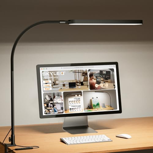 SKYLEO Led Desk Lamp - Desk Light for 33.5" Tall - Flexible Gooseneck - 5 Color Modes X 11 Brightness Levels - 1300LM - Timmer & Memory Function - 12W Clip on Light - Black - style: Black gooseneck