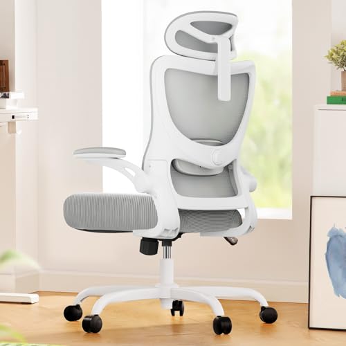 Marsail Ergonomic Office Chair: Office Computer Desk Chair with High Back Mesh and Adjustable Lumbar Support Rolling Work Swivel Task Chairs with Wheel 3D Armrests and Headrest - color: Grey