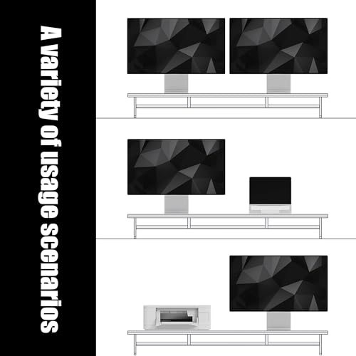 FENSULN Dual‑Tier Monitor Stand for Modern Desk Setup – Minimalist Wooden and Metal Riser Shelf with Transparent Acrylic Feet for Dual Monitors, Laptops, Home Office Aesthetic，White