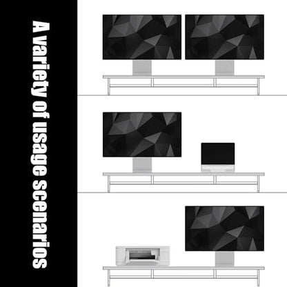 FENSULN Dual‑Tier Monitor Stand for Modern Desk Setup – Minimalist Wooden and Metal Riser Shelf with Transparent Acrylic Feet for Dual Monitors, Laptops, Home Office Aesthetic，White