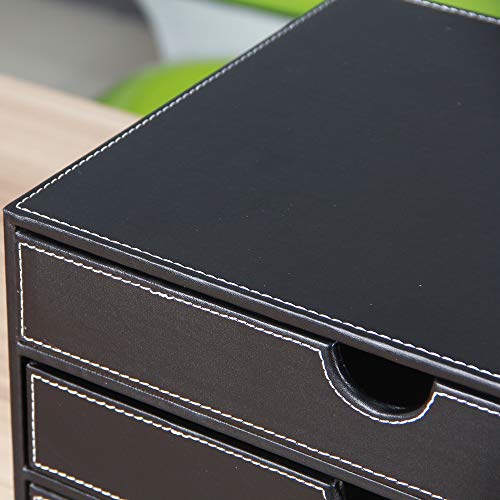 High-end PU Leather Desk Organizer File Cabinet Executive Office Supplies Desktop Filing A4 File Cabinet Stackable Storage Organizer Box with 3 Drawers (Black)… - color: black