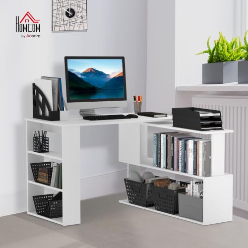 HOMCOM 47 Inch L Shaped Desk, Home Office Table, 360 Degree Rotating, White - color: White