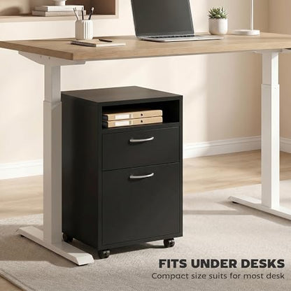 HOMCOM Mobile Storage Cabinet Organizer, Bathroom Drawer Cabinet, Black | Printer Stand, Castors - color: Black
