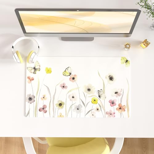 Faux Leather Large Mouse Pad, Office Desk Mat, 23.6"x13.8", Butterflies - color: Floral Butterflies, size: 23.6L x 13.8W inches