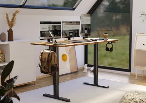 Claiks Electric Height Adjustable Standing Desk, 63x24 Inch, Rustic Brown | Smooth Height Adjustment, 3 Memory Presets, Cable Management Hub&Hook, Stable Steel Frame, 176lbs Capacity, Easy Assembly - color: Rustic Brown, size: 63