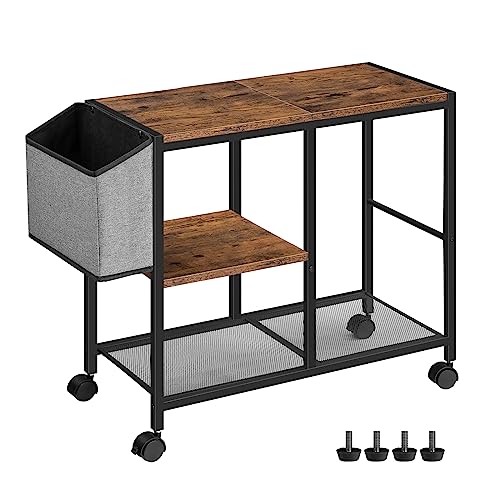 MAHANCRIS Printer Stand with Storage Bag, 3-Tier Mobile Under Desk Printer Cart with Wheels, Wood Rolling Printer Table, Organizer Shelf for Study, Office, Living Room, Rustic Brown PTHR2201 - color: Rustic Brown