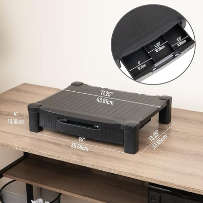 Mind Reader Monitor Stand, Storage Drawer, Desktop Organizer, Laptop Riser, Office, 17.25"L x 13.25"W x 4"H, Black - style: Monitor Stand with Drawer