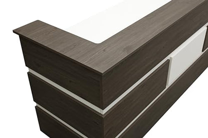 Mares 87" Wood Office Reception Desk Counter & Drawers w/Telescopic Rails & Chrome Handles | Cable Grommet Holes | Option to Add Logo | Front Table Furniture Nail Hair Beauty Salon Spa Restaurant - color: Dark Brown