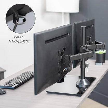 VIVO Freestanding Dual Monitor Stand with Sleek Glass Base and Adjustable Arms, Mounts 2 Screens up to 32 inch and 22 lbs Each, Black, STAND-V002FG - color: Black, size: 13" to 32" Screens
