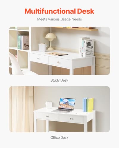 VEVOR Small Desk with Drawers, 39 Inch Wide Computer Desk with Storage, Wooden Table for Home Office, Vanity Desk with Drawers, Study Table for Adults/Students for Drawing, Reading, Writing - size: 39.37"D x 18.90"W x 29.57"H