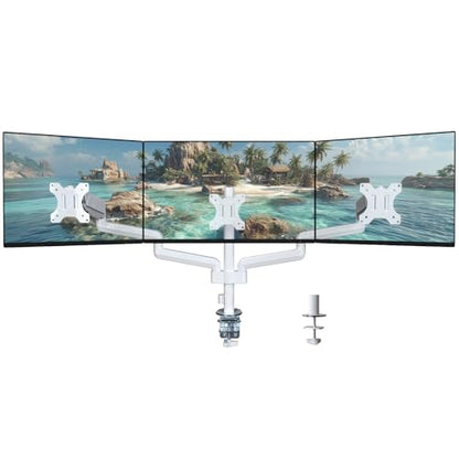 WALI Triple Monitor Mount for 13-32 inch Screens, Adjustable 3 Monitor Desk Mount with Swivel, Tilt, Clamp & Grommet Kit, Triple Monitor Stand for Desk, VESA 75x75/100x100mm (GSDM003W), White