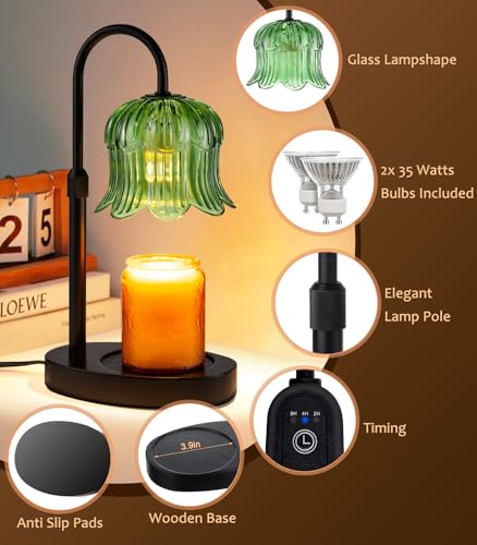 Candle Warmer Lamp with Timer - Electric Candles Wax Warmers Glass Lamps - color: F-green