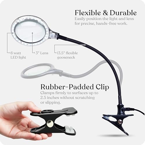 Brightech LightView Flex Magnifying Desk Lamp, 1.75X Light Magnifier, Adjustable Magnifying Glass with Light for Crafts, Reading, Close Work - color: Black