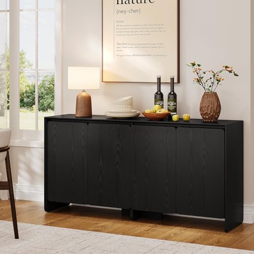 63" Sideboard Buffet Cabinet with Storage, Buffet Sideboard Cabinet with 4 Doors & Adjustable Shelves, Modern Coffee Bar Console Table for Living Room, Kitchen, Entryway (Black) - color: Black