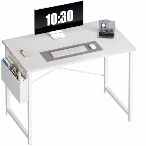 OLIXIS Small Computer Desk, 40 Inch Gaming Desks for Home Office | Writing Study Craft Work Table, Computer Workstation for Bedroom Small Spaces with Storage Bag, All White - color: White Top &White Legs, size: 40 Inch