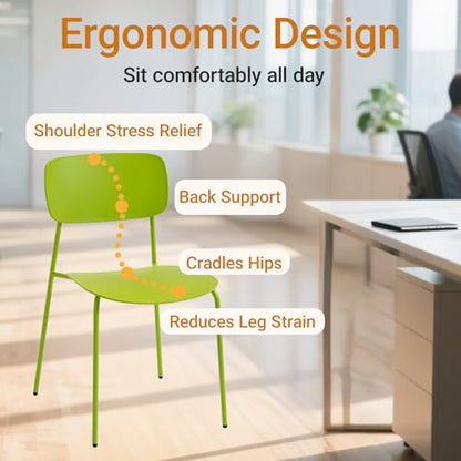 Sidanli Stackable Chairs Set of 4, Metal Waiting Room Chairs with Plastic Seat, Capacity 300lbs, Stacking Chairs for Office Conference Break Room Lobby, Green - color: Green