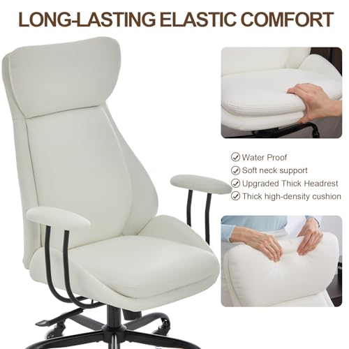 Leather Executive Office Chair, Computer Desk Chair, White | Ergonomic, Rubber Wheels, Lumbar Support, 360° Swivel, High Back, Adjustable Height, for Modern Home Office - color: Pearl White