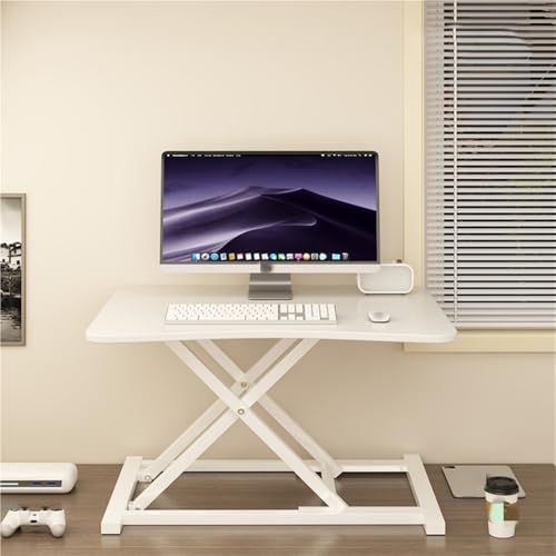 Gas Spring Assist Desk Risers for Monitors, Standing Desk Converter(White) | Height Adjustable Monitor Stand, Large Keyboard Stand for Desktop, Desktop Riser for Home Office - color: White