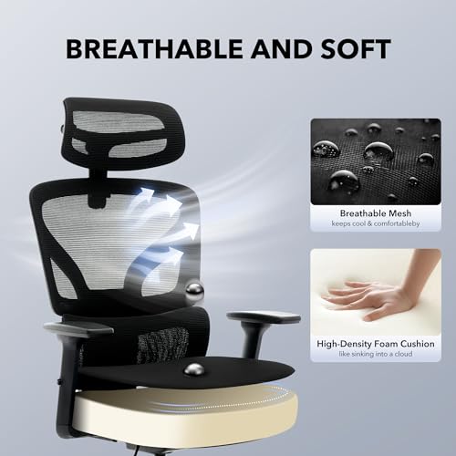 Ergonomic Office Chair Mesh – Adjustable Lumbar 3D Armrests High-Back Desk - color: Black-p