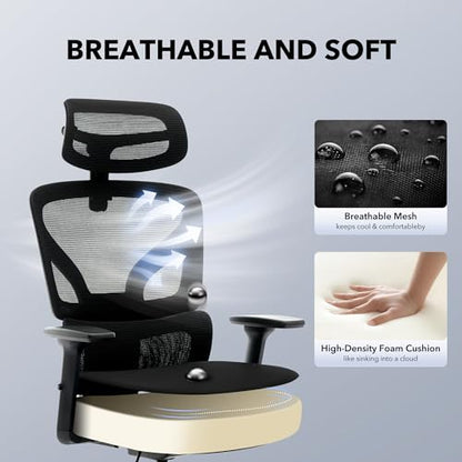 Ergonomic Office Chair Mesh – Adjustable Lumbar 3D Armrests High-Back Desk - color: Black-p