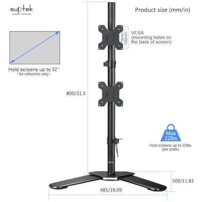 Suptek Dual LED LCD Monitor Stand up Free-Standing Desk Mount for 2 / Two Screens up to 32 inch Extra Tall 31.5 inch Pole Heavy Duty Fully Adjustable Stand Vertical Array (ML6802) - size: Dual Monitor Mount, style: Free standing