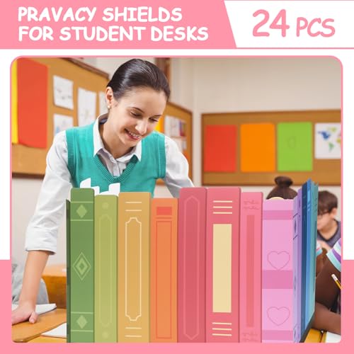 Honoson 24 Pcs Inspirational Privacy Folders for Students | Cardboard Desk Shields with Motivational Words, 6 Designs for Classroom Study, Tri-fold Exam Dividers, Bulk Test Boards - style: Pastel Rainbow