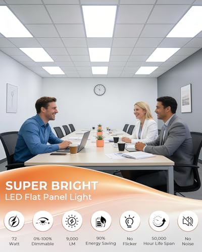 2x4 LED Flat Panel Light 2Pack 5CCT Selectable, 0-10V Dimmable | 9000LM, 3000K/3500K/4000K/5000K/6300K Adjustable, 30W/40W/50W/60W/72W Selectable, Recessed Drop Ceiling Lighting for Office - size: 2 Feet by 4 Feet