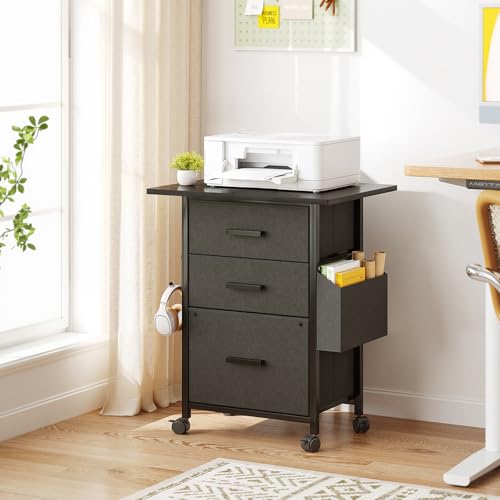 3-Drawer Mobile File Cabinet with 22" Wide Printer Stand, Fabric Under Desk Filing Cabinet with Side Bag & Headphone Hook, Fits Letter/A4 Size Hanging File Folders, Rolling Home Office Organizer,Black - color: Black