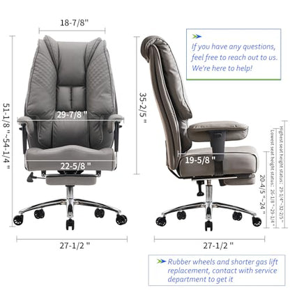 EXCEBET Big and Tall Office Chair 400lbs Wide Seat, Leather High Back Executive Office Chair with Foot Rest, Ergonomic Chairs Lumbar Support for Lower Back Pain Relief (Grey) - color: Grey