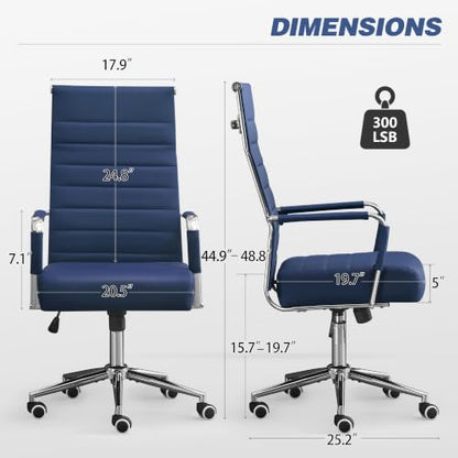 JOMEED Office Desk Chair,Conference Room Chair,High Back PU Leather Swivel | Modern Executive Ribbed Design, Ergonomic, Height Adjustable, Wheels and Arms, for Home Office(Blue-Silver Frame) - color: Blue
